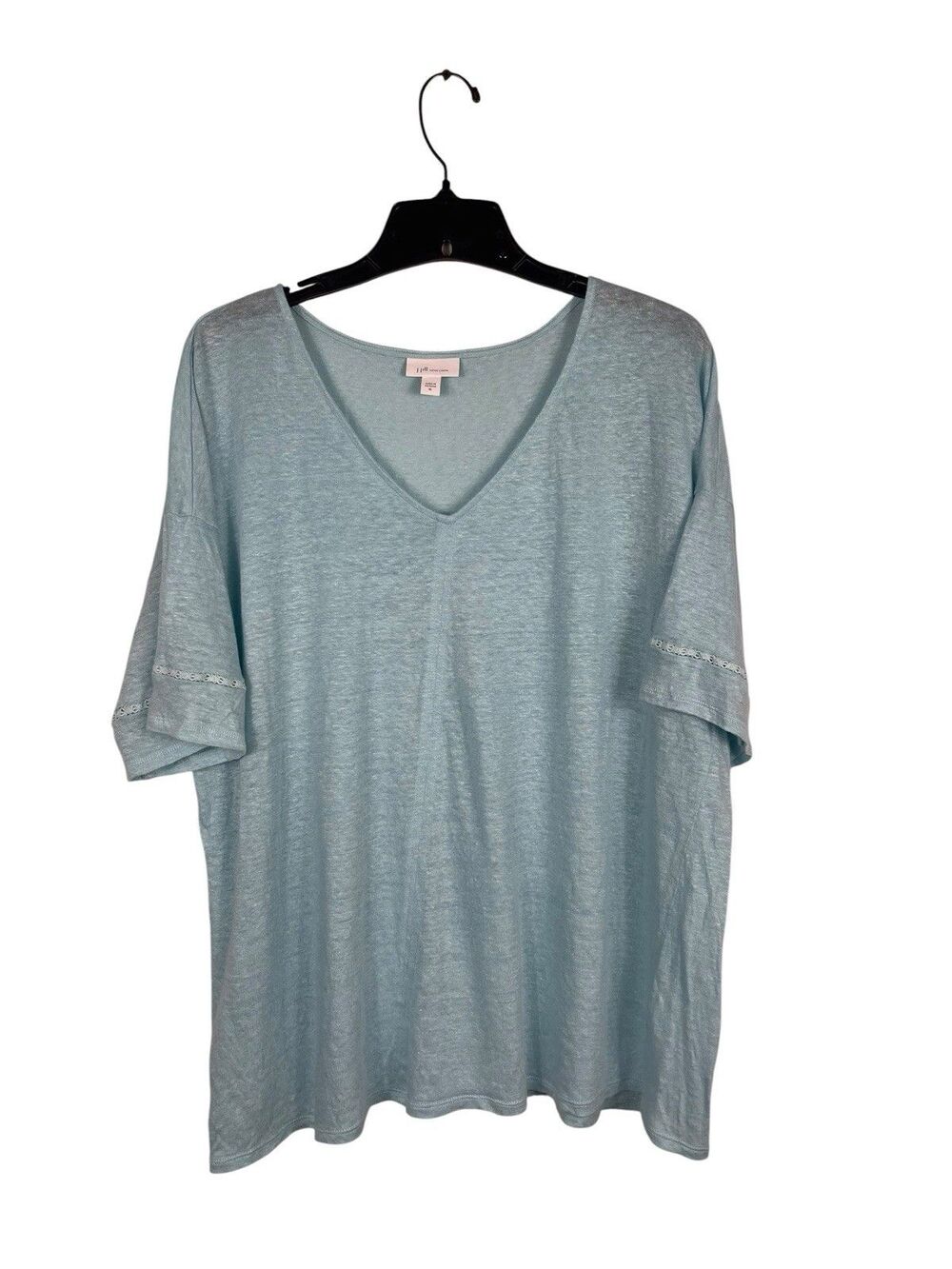 J Jill Love Linen Womens XL Light Blue V Neck 100% Linen Tunic Top Relaxed